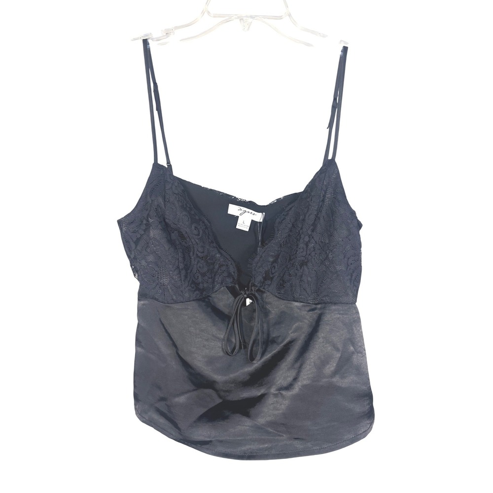 Vigoss Cami Top Womens Large Black New Lace Satin Tie Front